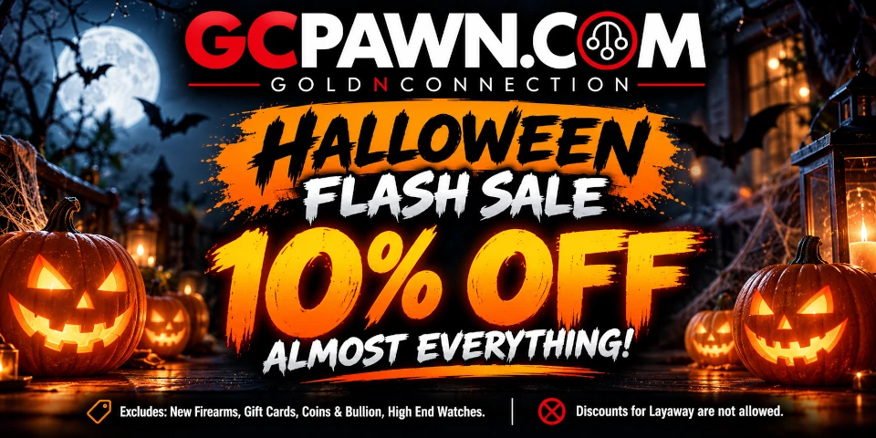 Halloween Flash sale. Almost everything 10% off.  Sale excludes New Firearms, Bullion, Gift Cards and High end Watches