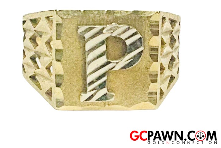 View product details for Letter P Unisex Initial ring 10kt Yellow Gold 